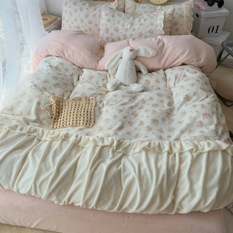 Valeria Serene Journey Velvet Fleece Warm Korean Style Bedding Set