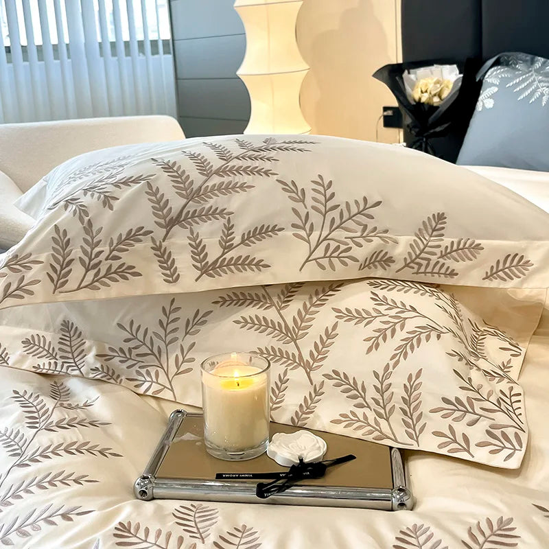 Adelia Cream White 400TC Egyptian Cotton Bedding Set