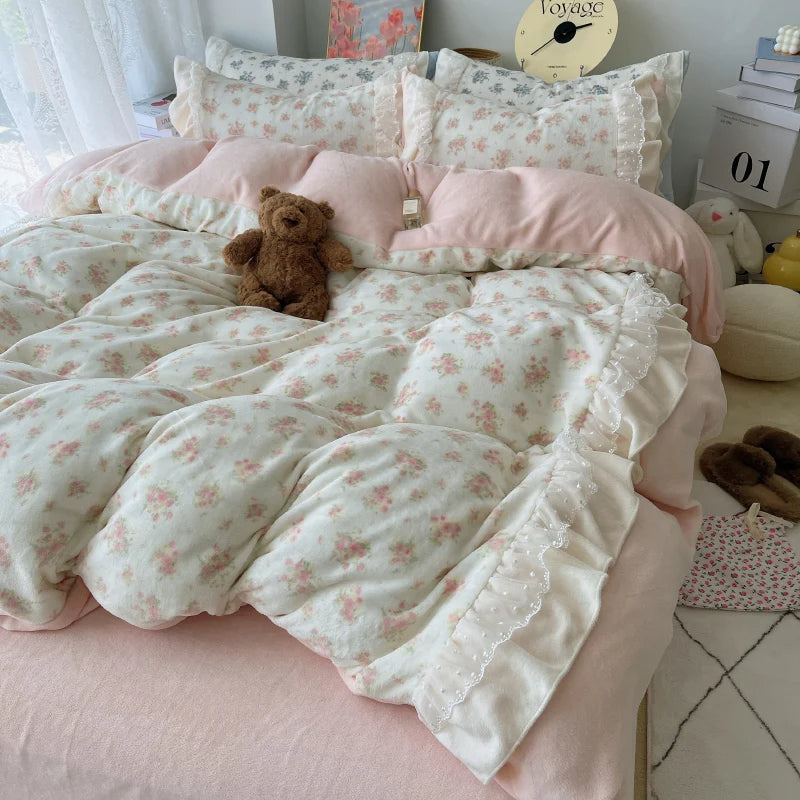 Valeria Serenity Velvet Fleece Warm Korean Style Bedding Set