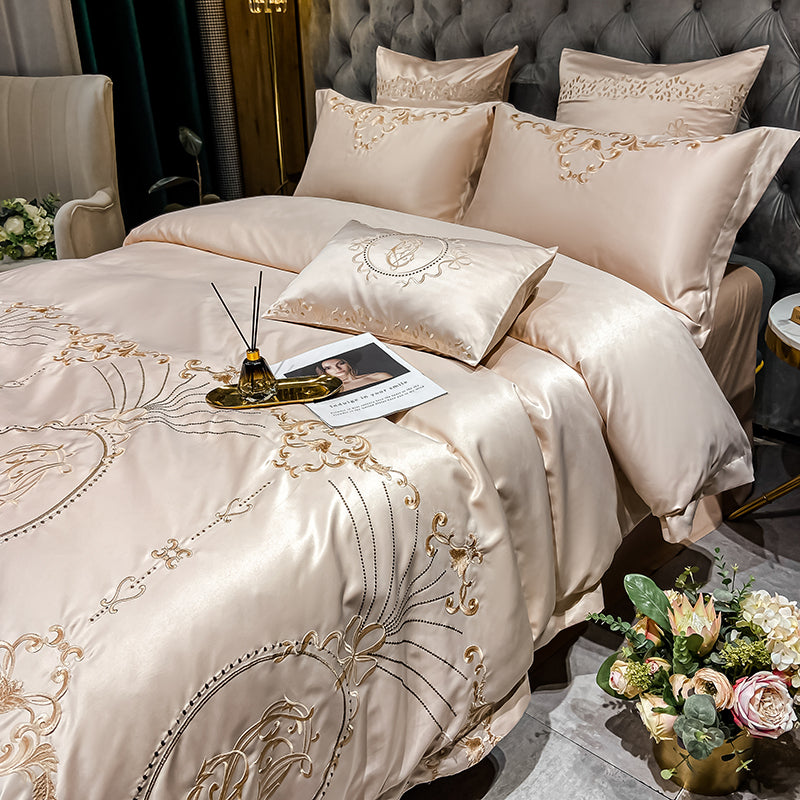 Naomi Vanilla Luxury 600TC Satin Egyptian Cotton Royal Embroidered Duvet Bedding Set - DARIYA HOME