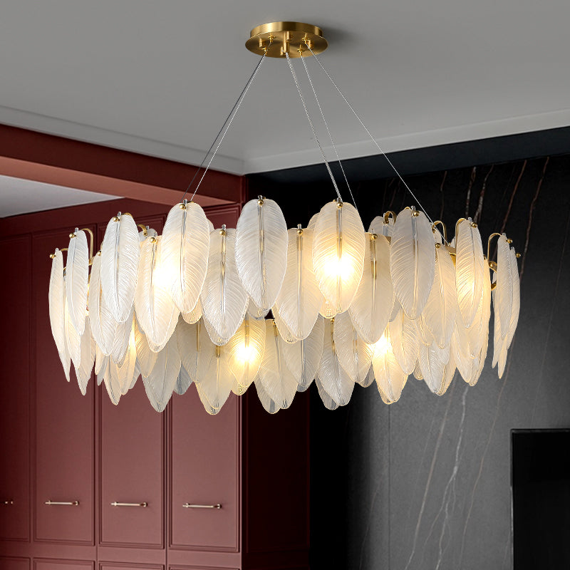 Lustre de luxe en plumes de verre fait main Domitia