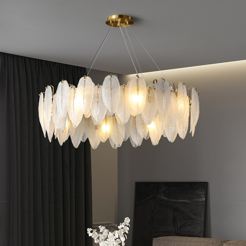 Lustre de luxe en plumes de verre fait main Domitia