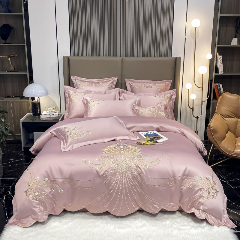 Virginia Bizarre Luxury Satin Egyptian Cotton Royal Feather Embroidery Duvet Bedding Set - DARIYA HOME