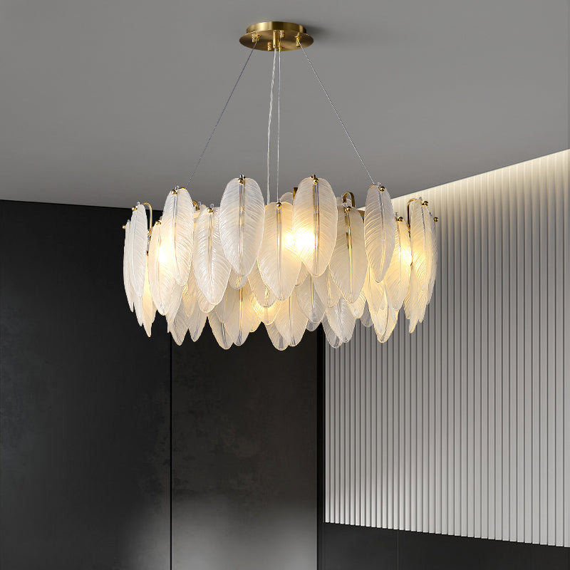 Lustre de luxe en plumes de verre fait main Domitia