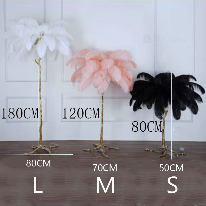 "King of The Jungle" Pink Ostrich Feathers Handcrafted Copper Body Decor Floor Table Lamp - DARIYA HOME