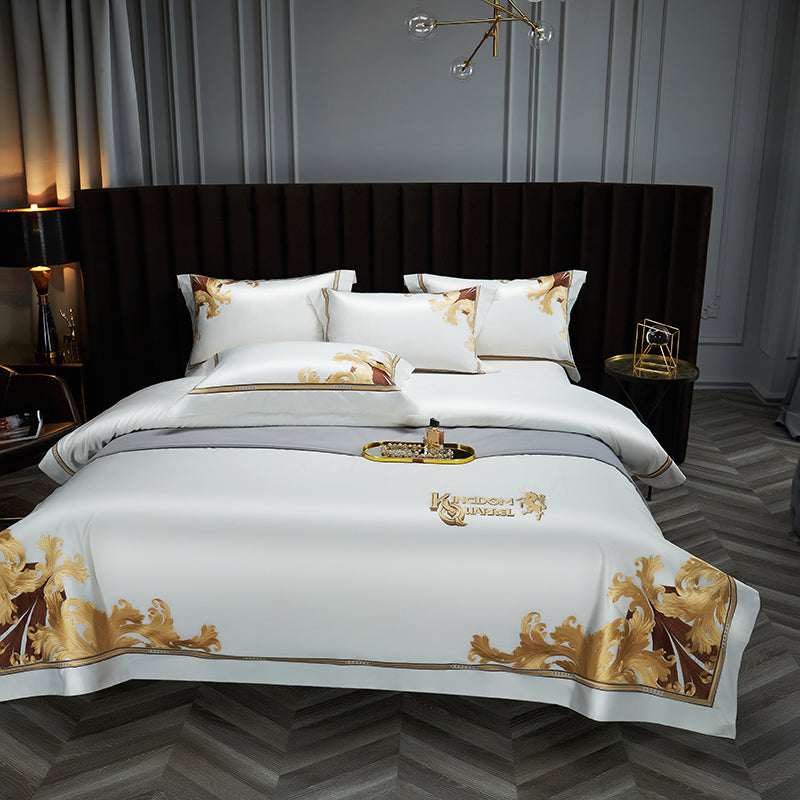 King White Luxury 1000TC Egyptian Cotton Royal Embroidery Duvet Bedding Set - DARIYA HOME