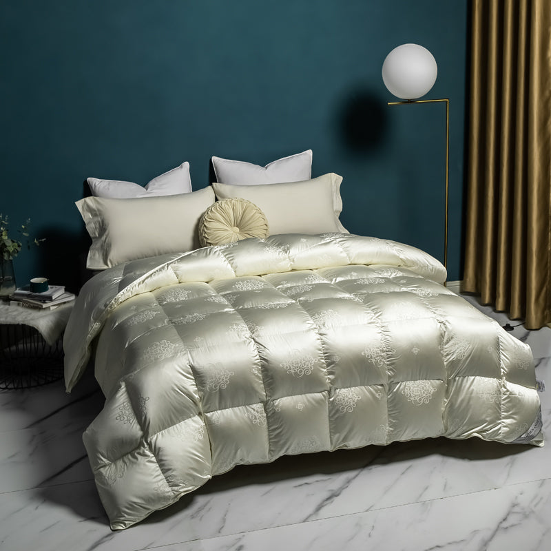 Teva Champagne Quilted Brocade Jacquard Goose Down All Seasons Luxury Comforter - DARIYA HOME