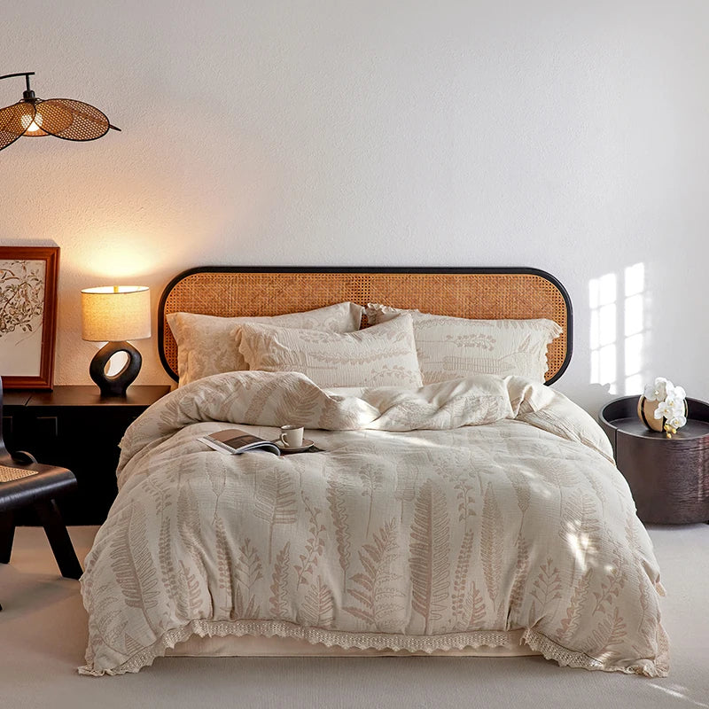 Irene Linen Cotton Crème de Caramel Vintage Jacquard Bedding Set