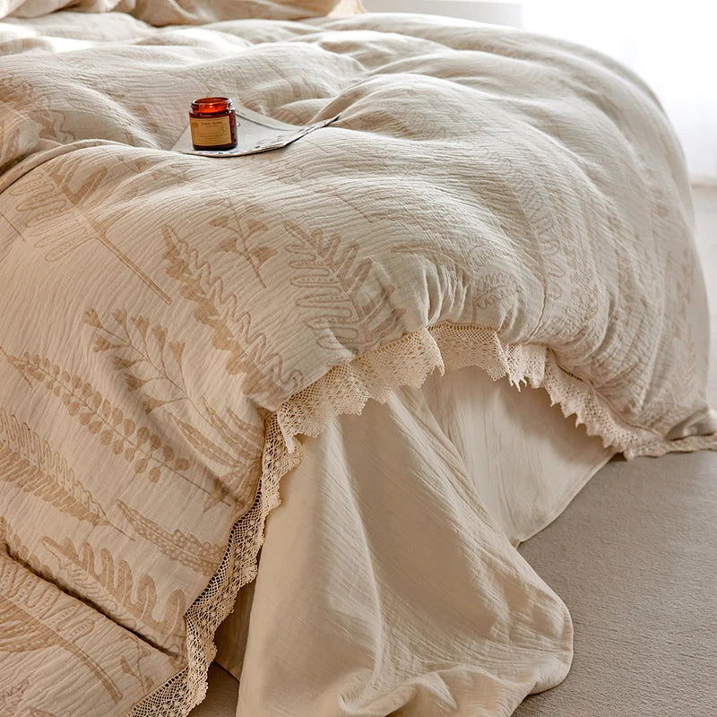 Irene Linen Cotton Crème de Caramel Vintage Jacquard Bedding Set