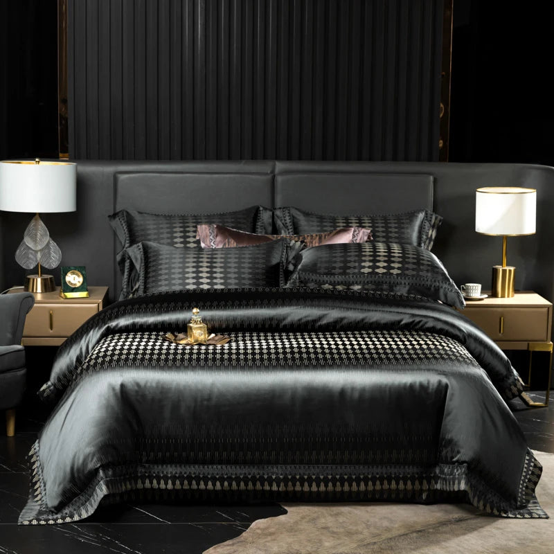 Aurelia Black 1000TC Satin Jacquard Egyptian Cotton Bedding Set