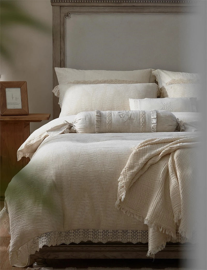 Zoe Natural Linen Cotton Vintage Bedding Set