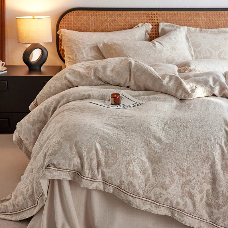 Irene Linen Cotton River Clay Vintage Jacquard Bedding Set