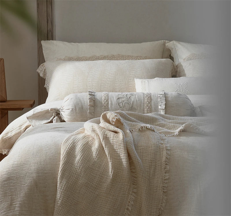 Zoe Natural Linen Cotton Vintage Bedding Set