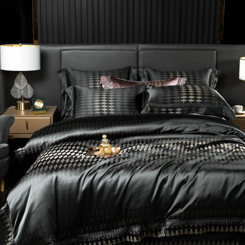 Aurelia Black 1000TC Satin Jacquard Egyptian Cotton Bedding Set