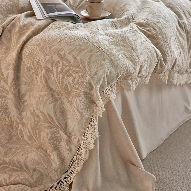 Irene Linen Ironwood Clay Vintage Jacquard Bedding Set