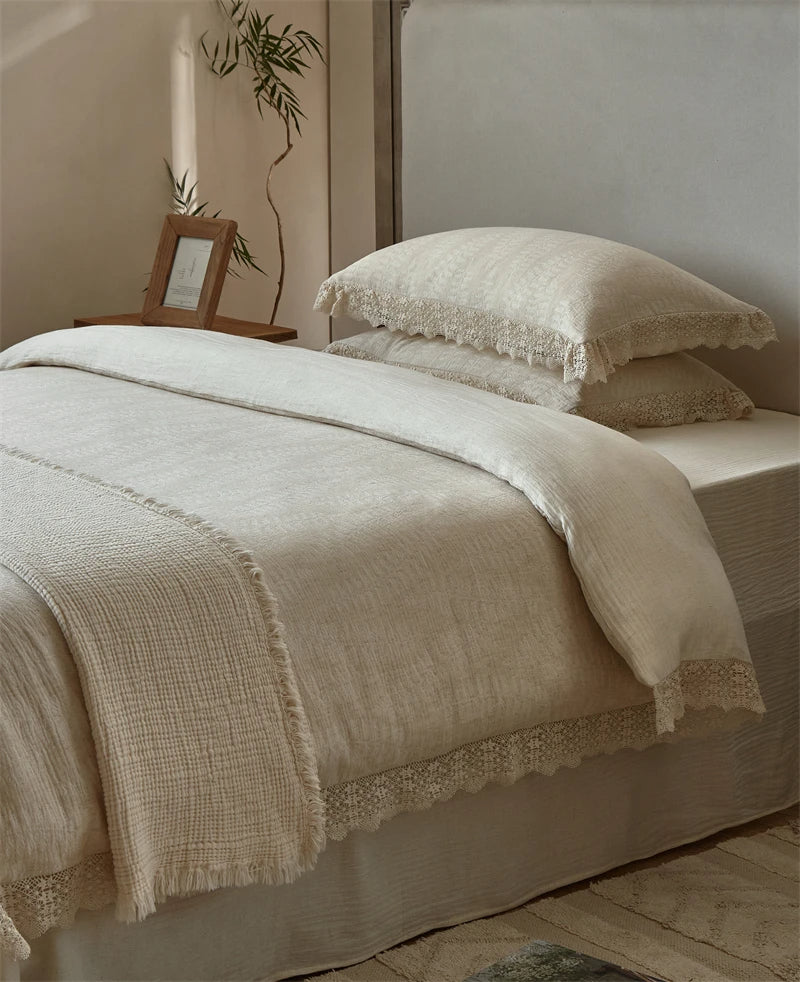 Zoe Natural Linen Cotton Vintage Bedding Set