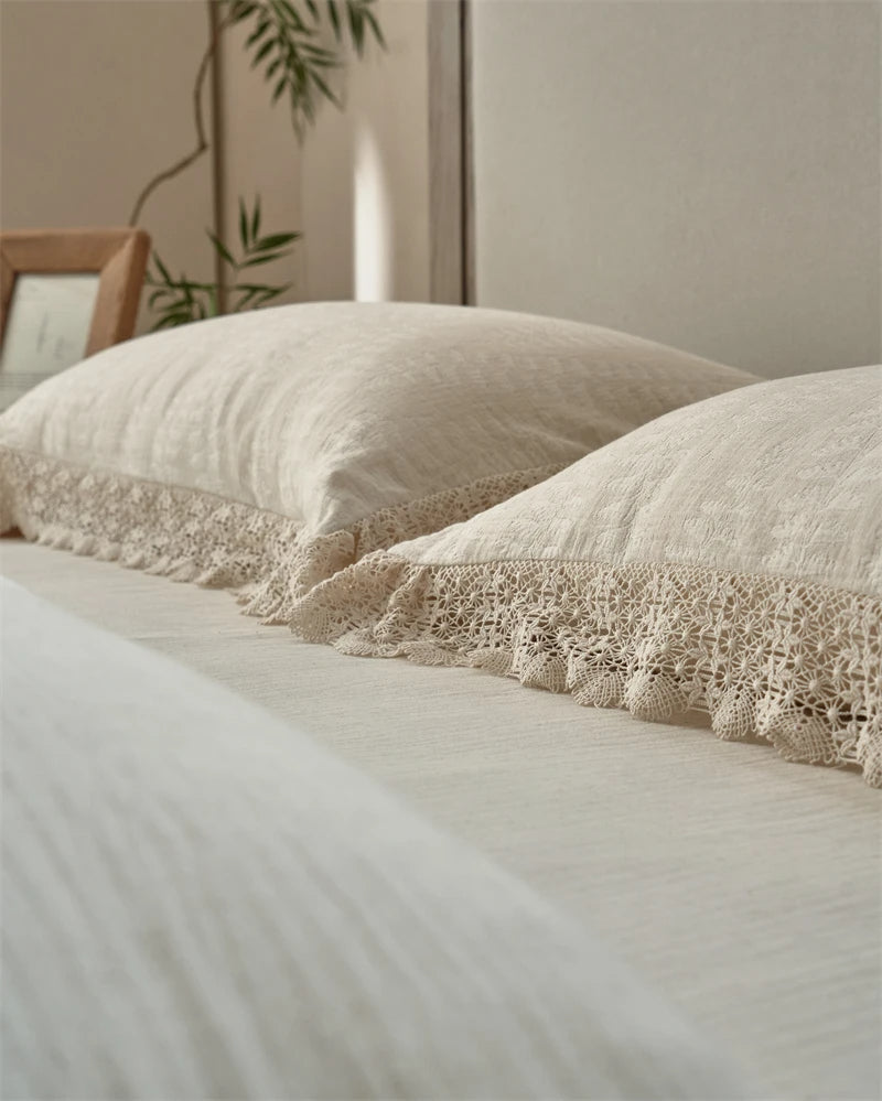 Zoe Natural Linen Cotton Vintage Bedding Set