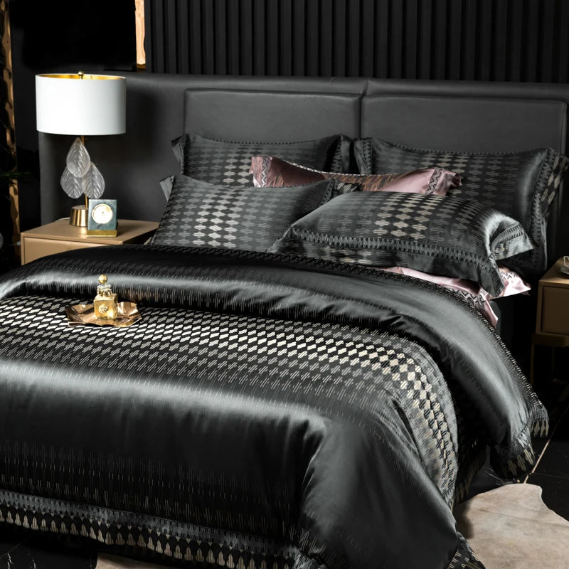 Aurelia Black 1000TC Satin Jacquard Egyptian Cotton Bedding Set