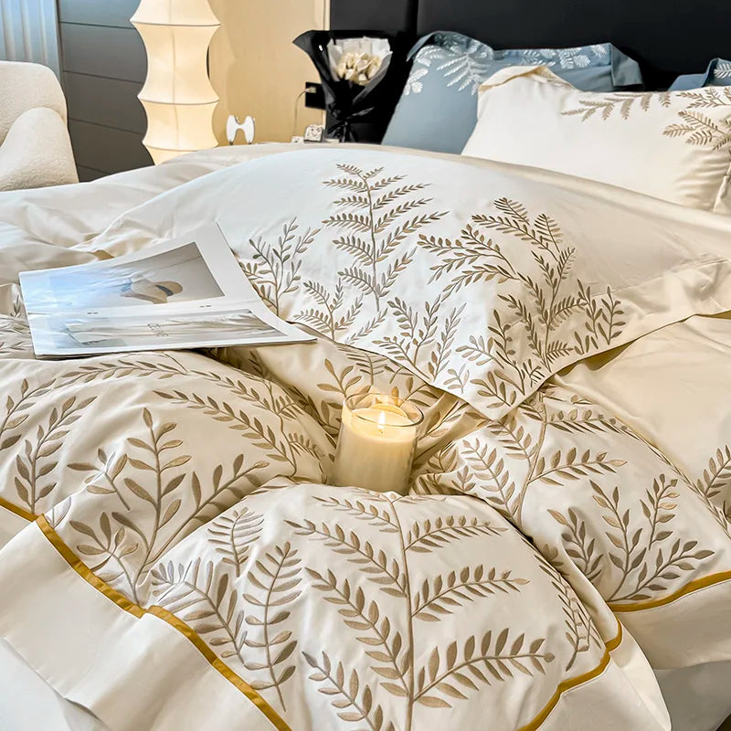 Adelia Cream White 400TC Egyptian Cotton Bedding Set