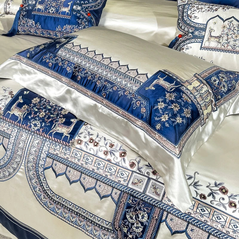 Alberte Luxury Egyptian Cotton 1000TC Royal Embroidered Flowers Bedding Set