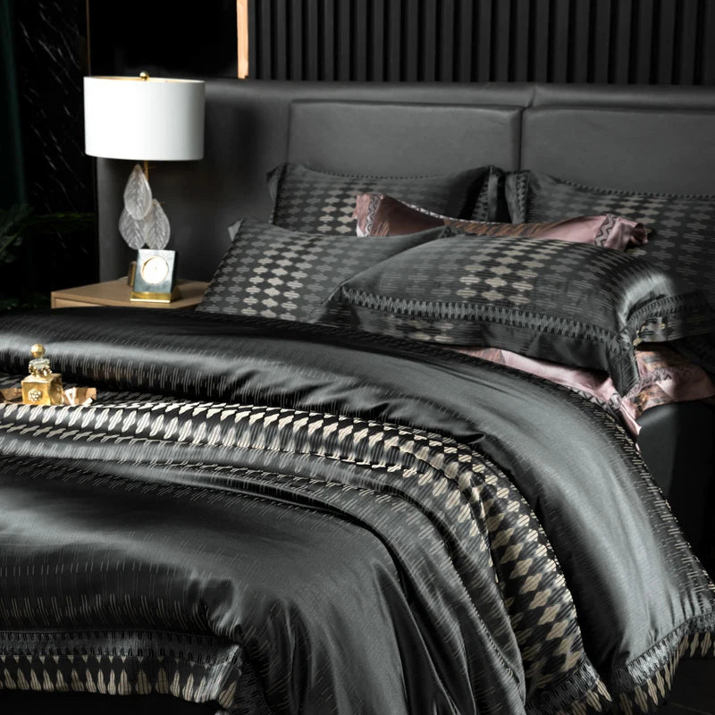 Aurelia Black 1000TC Satin Jacquard Egyptian Cotton Bedding Set