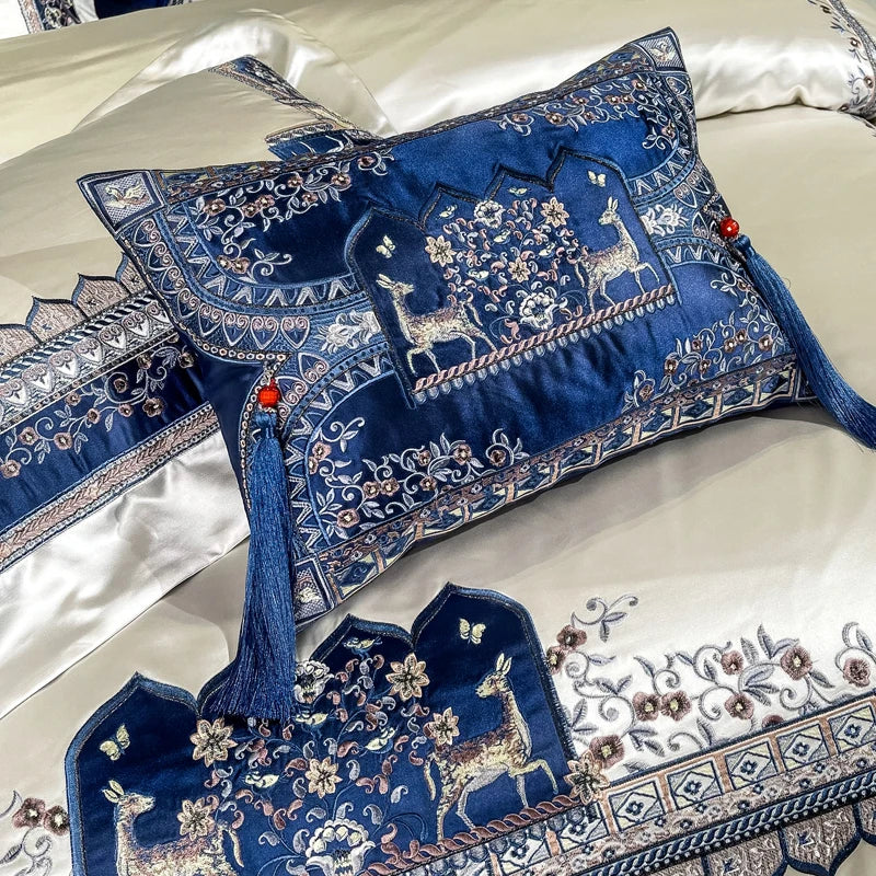 Alberte Luxury Egyptian Cotton 1000TC Royal Embroidered Flowers Bedding Set