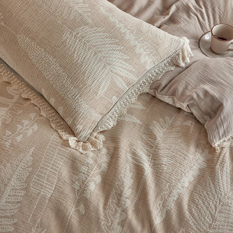 Irene Linen Cotton Coffee Clay Vintage Jacquard Bedding Set