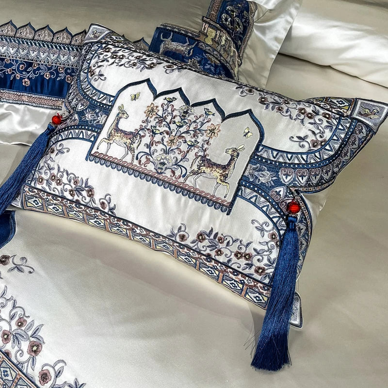 Alberte Luxury Egyptian Cotton 1000TC Royal Embroidered Flowers Bedding Set