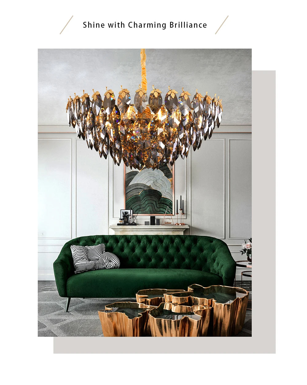 Marcellus Luxury Crystal Leaves Handcrafted Chandelier