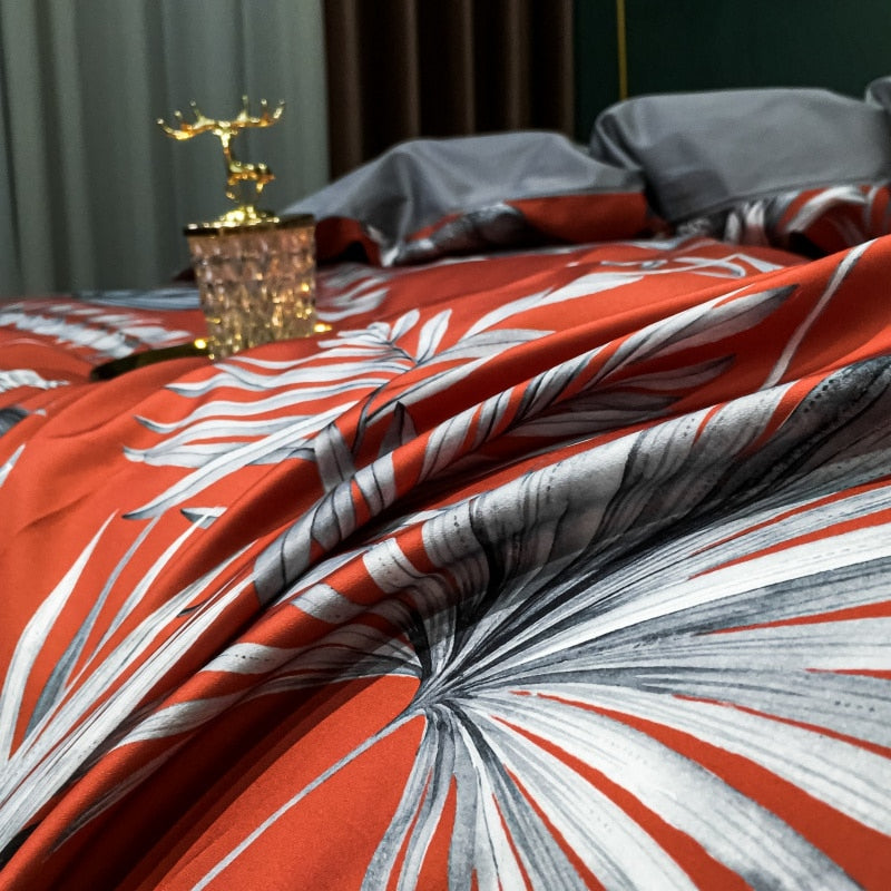 Brigitte Persimmon Floral Design Egyptian Cotton Bedding Set - DARIYA HOME