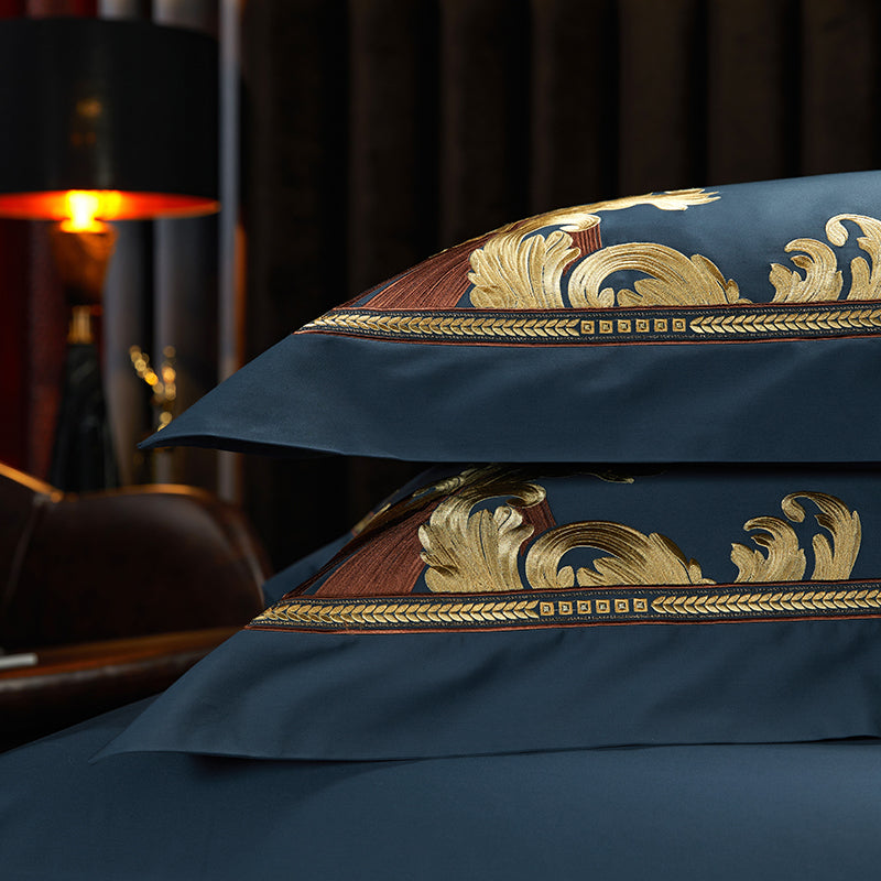 King Dark Blue Luxury 1000TC Egyptian Cotton Royal Embroidery Duvet Bedding Set - DARIYA HOME