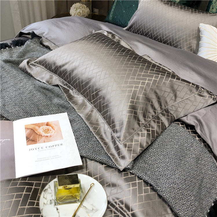 Eleonore Fuscous Gray 1000TC Satin Jacquard Egyptian Cotton Royal Duvet Bedding Set - DARIYA HOME