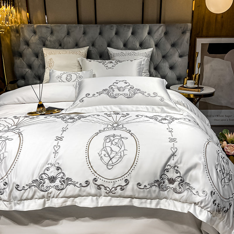 Naomi Pampas 600TC Satin Egyptian Cotton Royal Embroidered Duvet Bedding Set - DARIYA HOME