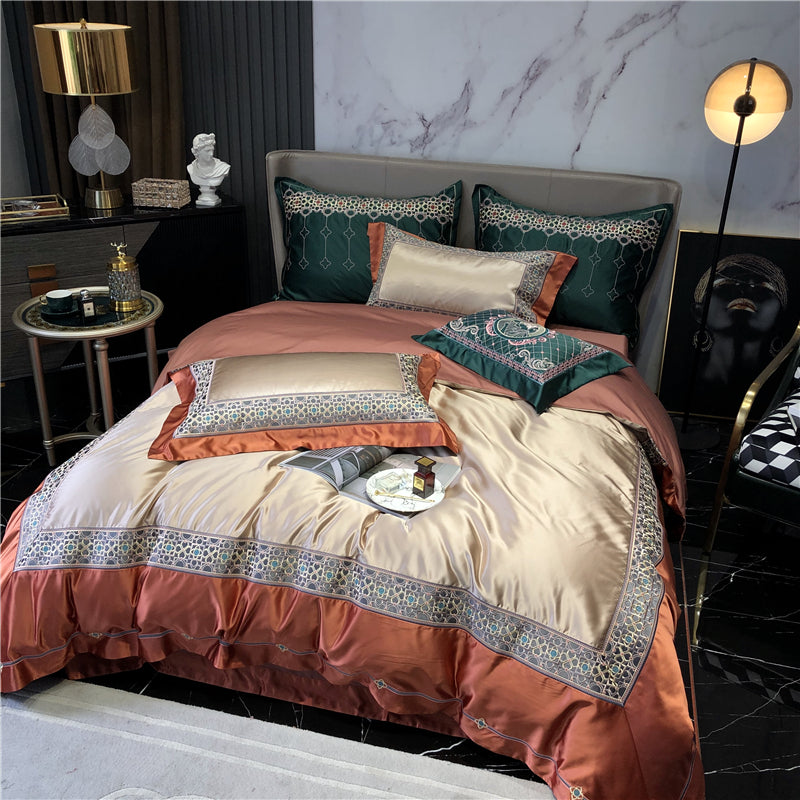 Helen Antique Brass Luxury Egyptian Cotton Royal Embroidery Duvet Bedding Set - DARIYA HOME