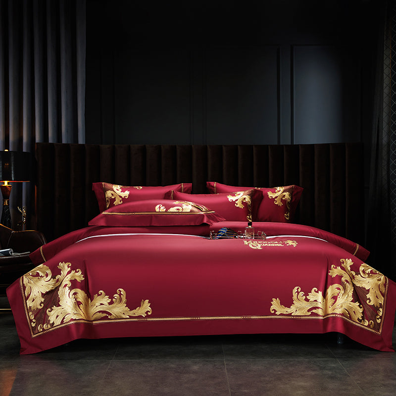 King Burgundy Luxury 1000TC Egyptian Cotton Royal Embroidery Duvet Bedding Set - DARIYA HOME