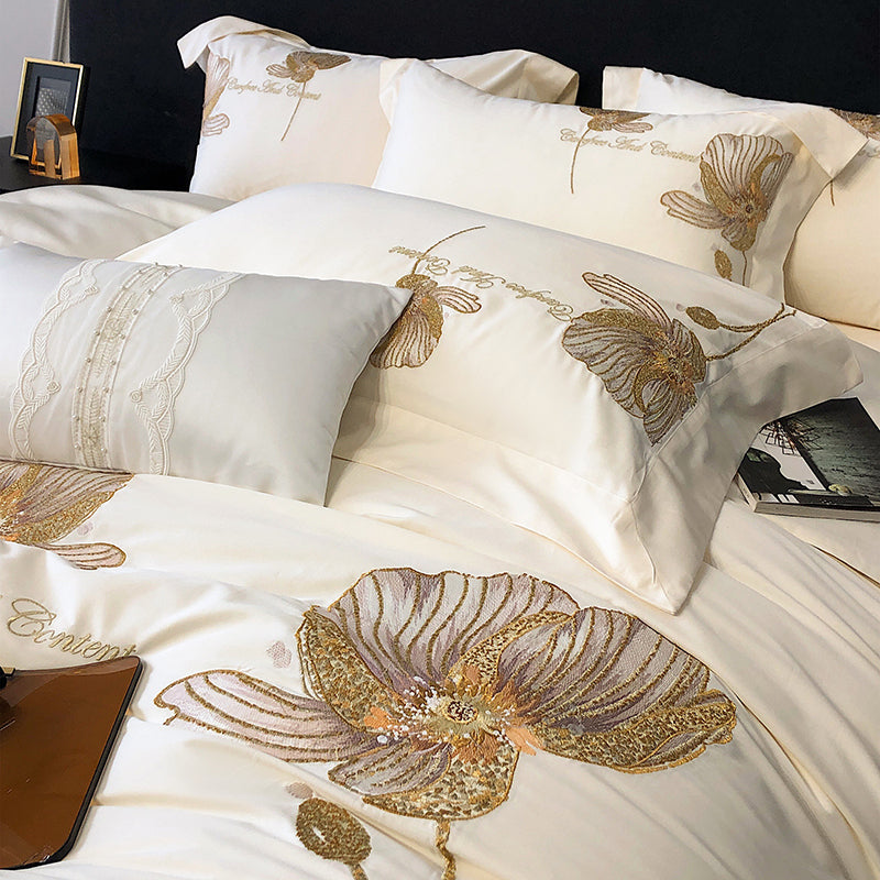 Flora Egyptian Cotton Luxury Embroidered Bedding Set - DARIYA HOME