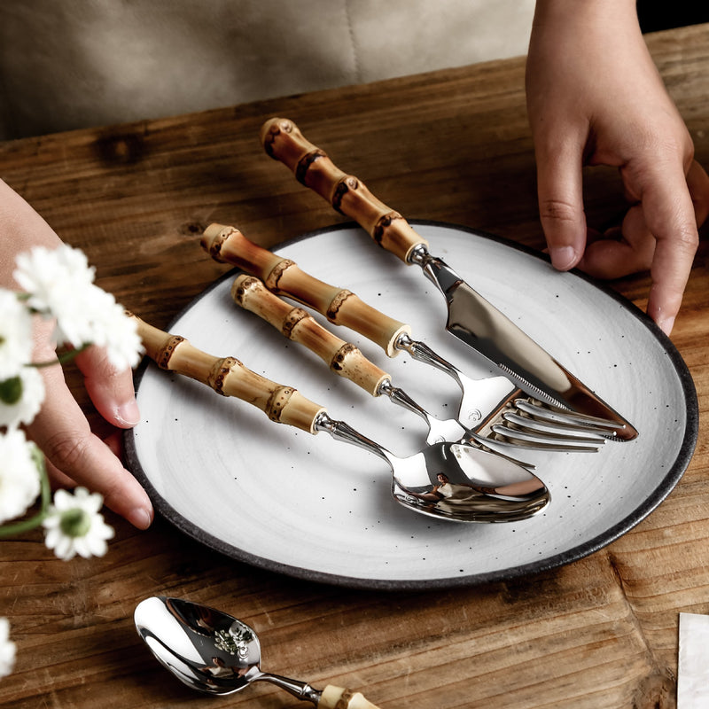 Giovanna Real Bamboo Stainless Steel Cutlery Set - DARIYA HOME