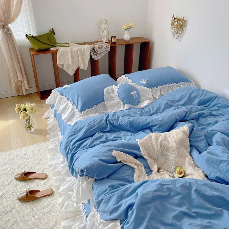 Marseille Blue Summer Cotton Embroidered Duvet Bedding Set - DARIYA HOME