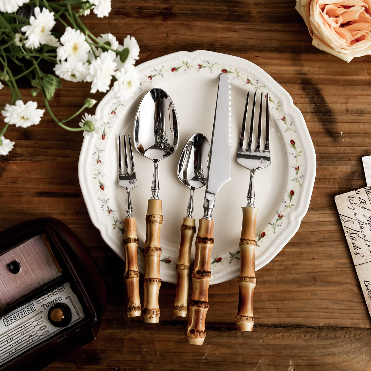 Giovanna Real Bamboo Stainless Steel Cutlery Set - DARIYA HOME