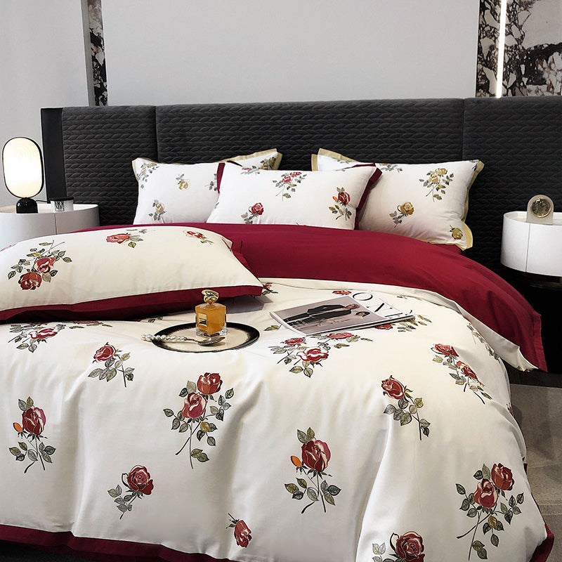 Elektra Fiori Claret 1000TC Egyptian Cotton Royal Duvet Bedding Set - DARIYA HOME