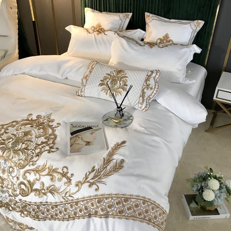 Alyssa Satin Jacquard Egyptian Cotton Embroidered Royal Duvet Bedding Set - DARIYA HOME