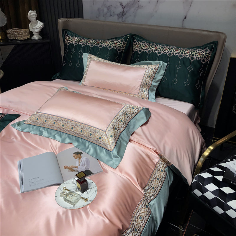 Helen Oyster Pink Luxury Egyptian Cotton Royal Embroidery Duvet Bedding Set - DARIYA HOME