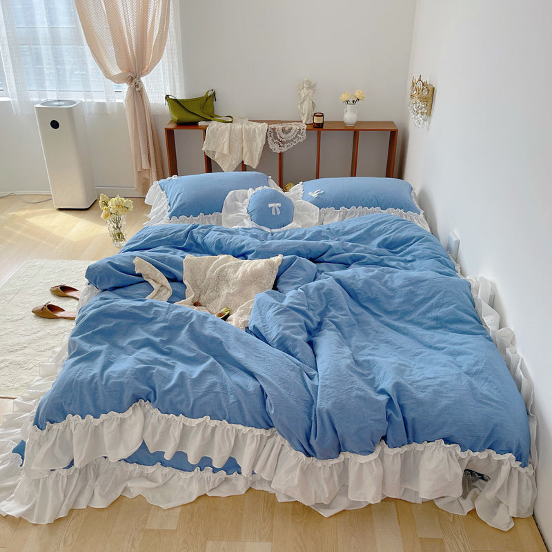 Marseille Blue Summer Cotton Embroidered Duvet Bedding Set - DARIYA HOME