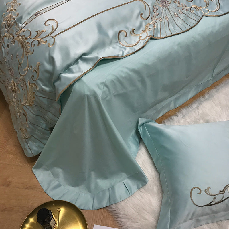 Victoria Blue Smoke Luxury 600TC Satin Egyptian Cotton Royal Embroidery Duvet Bedding Set - DARIYA HOME