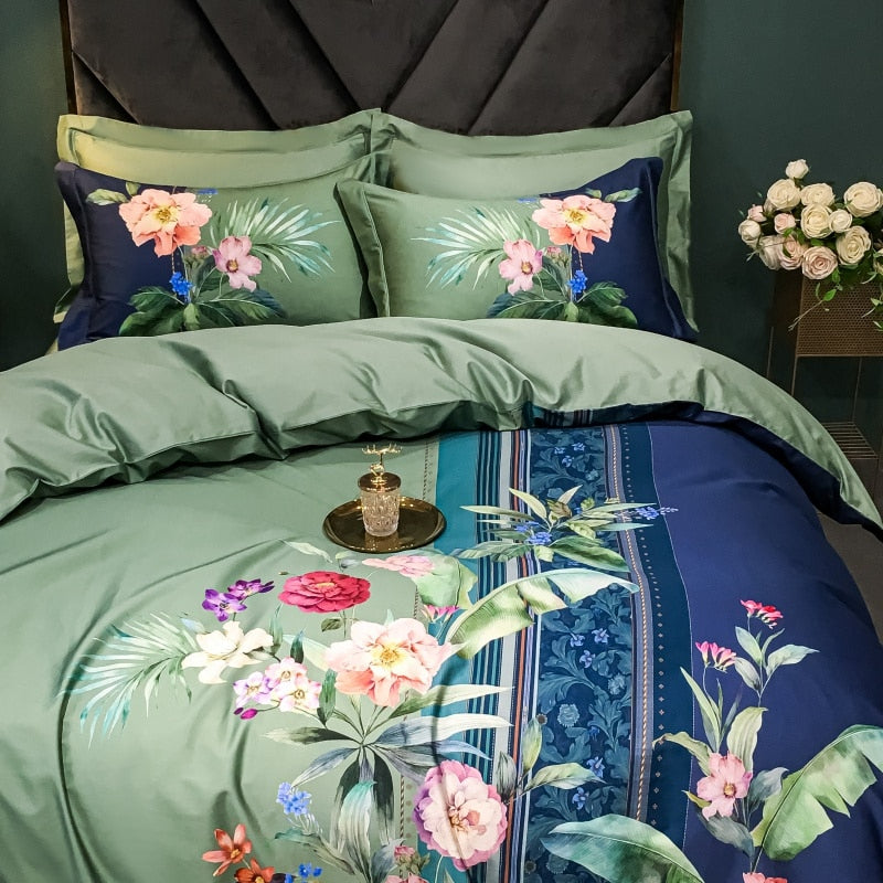 Brigitte Envy Floral Design Egyptian Cotton Bedding Set - DARIYA HOME