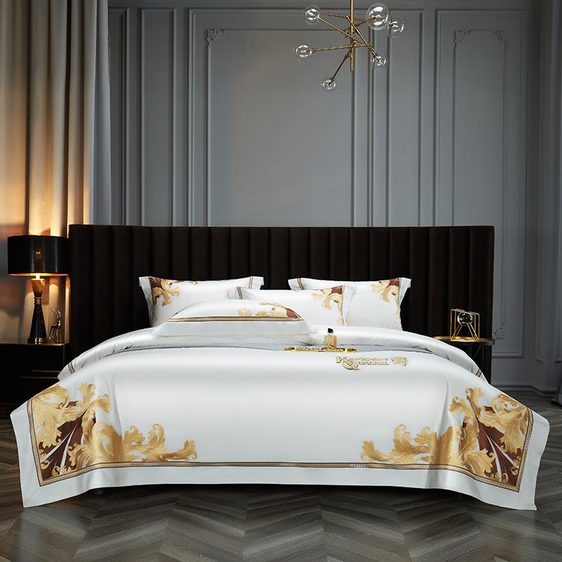 King White Luxury 1000TC Egyptian Cotton Royal Embroidery Duvet Bedding Set - DARIYA HOME