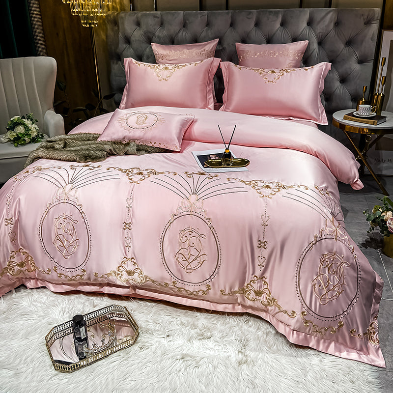 Naomi Clam Shell Luxury 600TC Satin Egyptian Cotton Royal Embroidered Duvet Bedding Set - DARIYA HOME