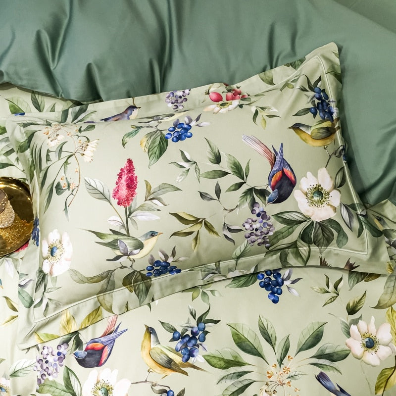 Brigitte Flowers & Birds Design Egyptian Cotton Bedding Set - DARIYA HOME