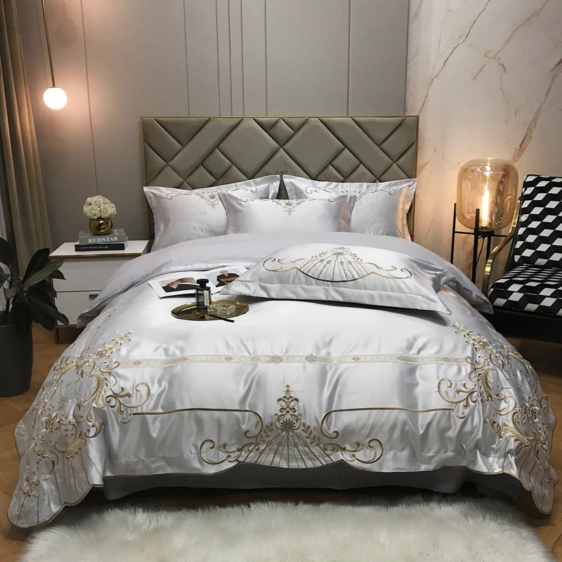 Victoria Cloudy Luxury 600TC Satin Egyptian Cotton Royal Embroidery Duvet Bedding Set - DARIYA HOME