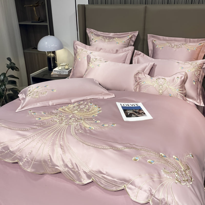 Virginia Bizarre Luxury Satin Egyptian Cotton Royal Feather Embroidery Duvet Bedding Set - DARIYA HOME